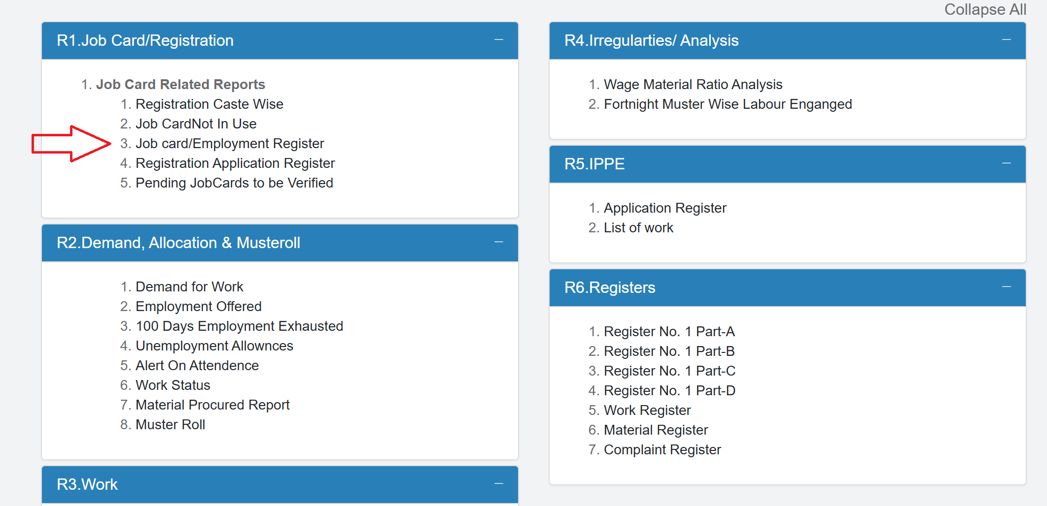 Job card/Employment Register